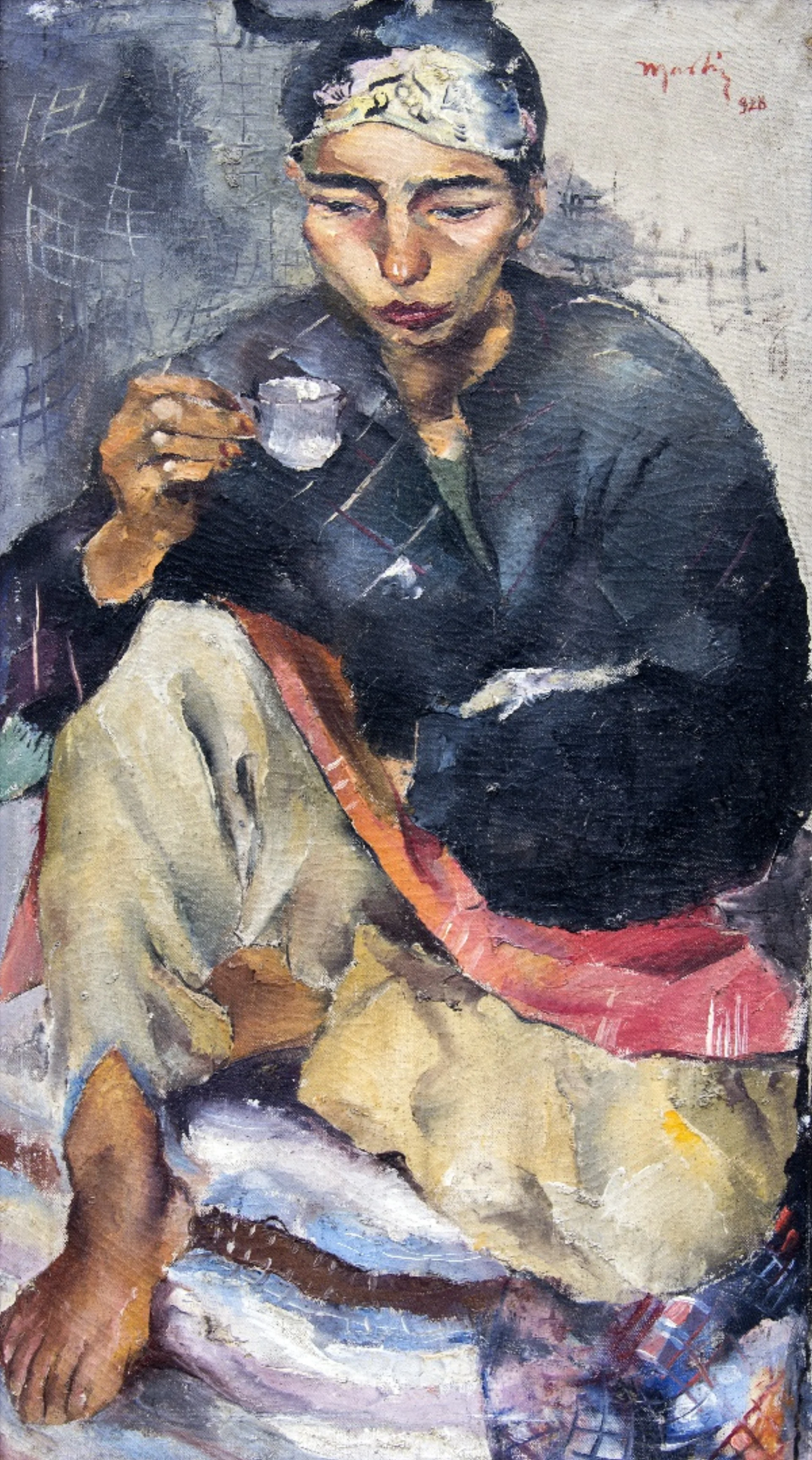 Жена која пие кафе, 1928 година, Никола Мартиновски